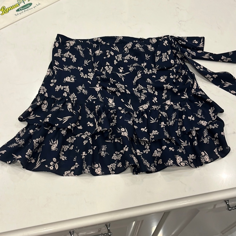 Silk Navy ruffle mini skirt